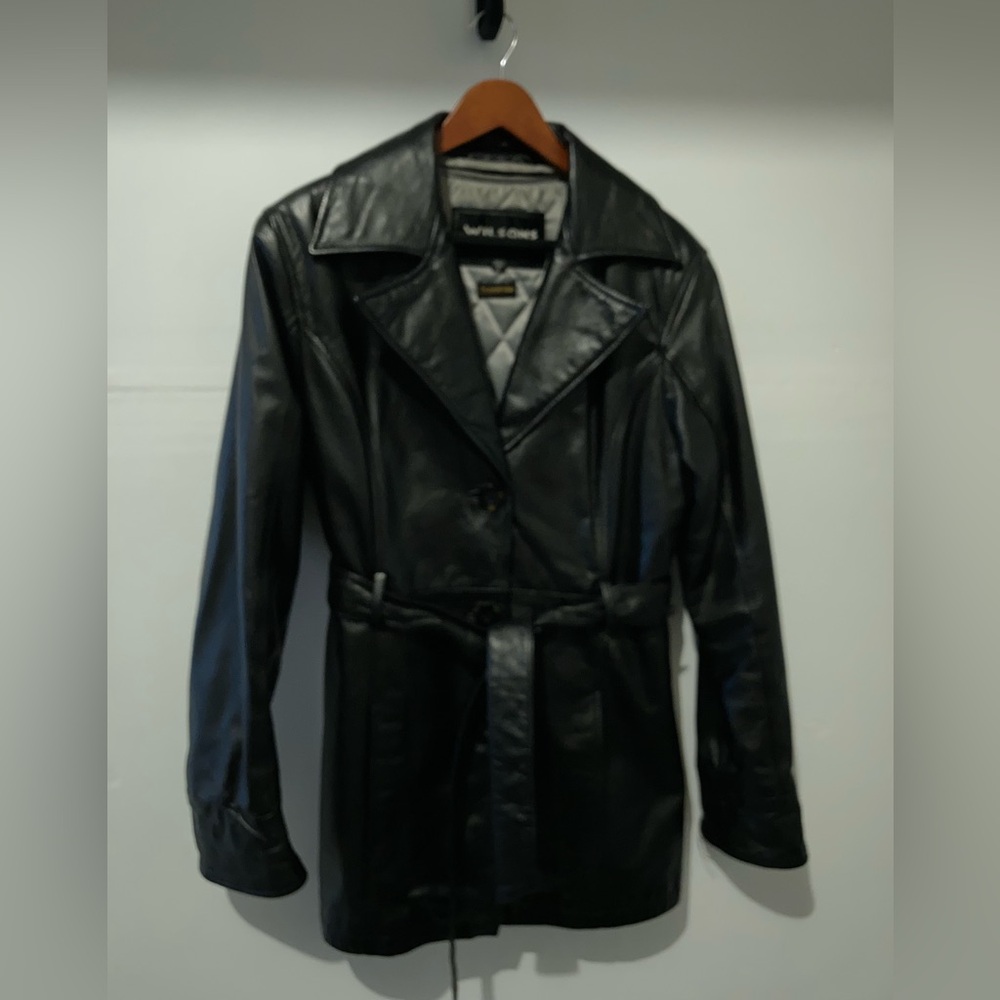 Vintage Leathers Trench Black with belt. Insulated